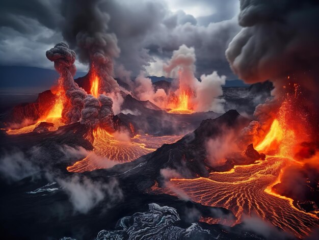 Erupción volcánica en Islandia ciudad de Grindavik imaginación de erupción volcánica en la ciudad