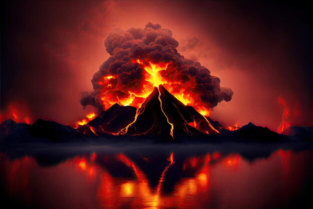 Erupción volcánica en Italia Explosión poderosa Flujos de lava Mucho humo y fuego Apocalipsis generativo de arte con IA