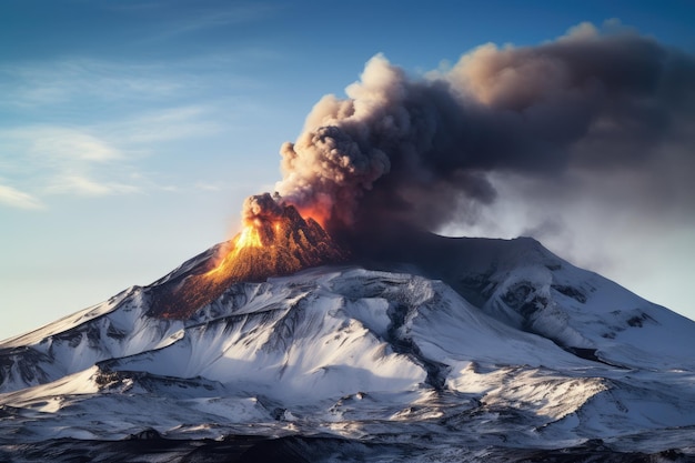 Erupción volcánica en Kamchatka Rusia Panorama del volcán Una pequeña erupción volcánica en el monte Fagradalsfjall Suroeste de Islandia Generada por IA