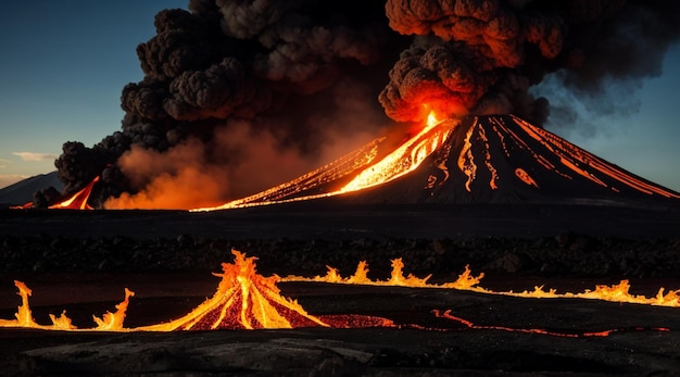 erupción volcánica de una montaña