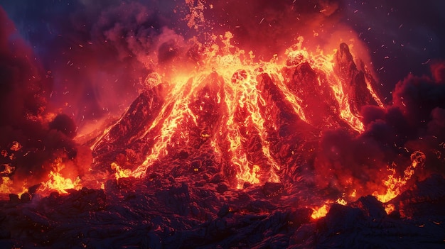 Erupción volcánica por la noche