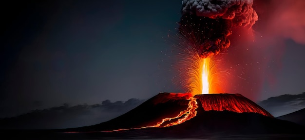 Erupción volcánica Un volcán activo que expulsa lava al aireIA generativa