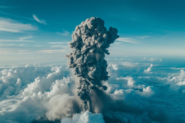 Foto erupción volcánica volcán en erupción con humo cenizas viejo pico de la montaña cielo cubierto de humos naturales