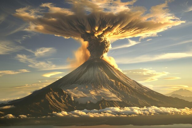 Erupción volcánica volcán en erupción con humo cenizas viejo pico de la montaña cielo cubierto de humos naturales