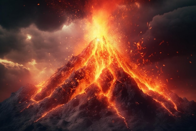 Erupciones volcánicas Lava fluye por la pendiente ai generativa