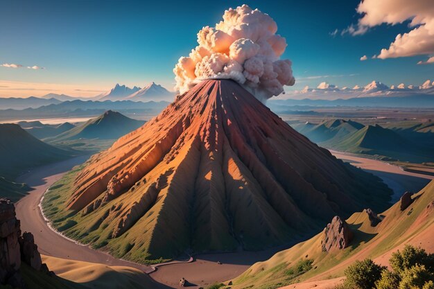 Foto erupções de vulcões ativos vomitando lava forma de terra vulcânica característica fundo de papel de parede