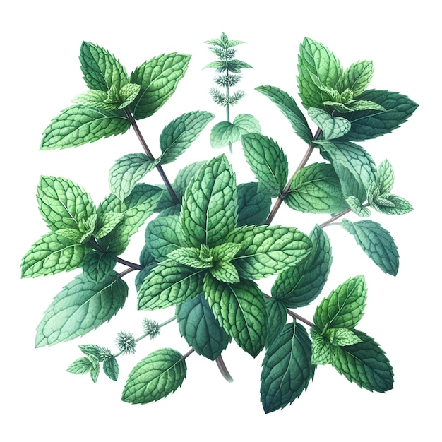 Foto erva de hortelã verde com folhas aquarela pintura em branco para cartão de saudação desenho de casamento x9