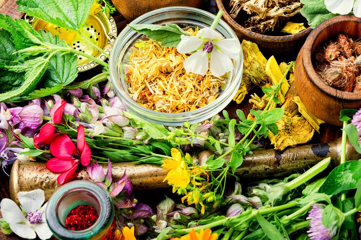 Foto ervas medicinais frescas e curativas. medicina alternativa à base de plantas. medicina erval e homeopatia