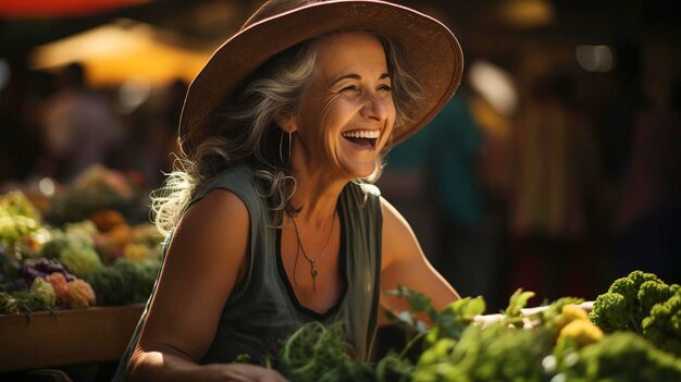 Erwachsene Frau mit grauen Haaren meditiert oder macht Yoga. Generative KI