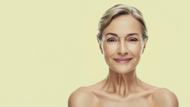 Erwachsene Frau mit schönem Gesicht isoliert auf weißem Hautpflege-Konzept