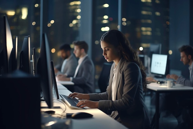 Foto erwachsene geschäftsleute, die in modernen büros an computern arbeiten