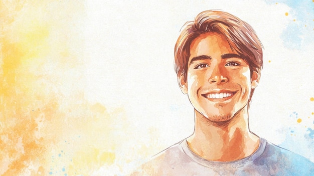 Erwachsener Latino-Mann mit braunem gerade Haar Aquarell-Illustration