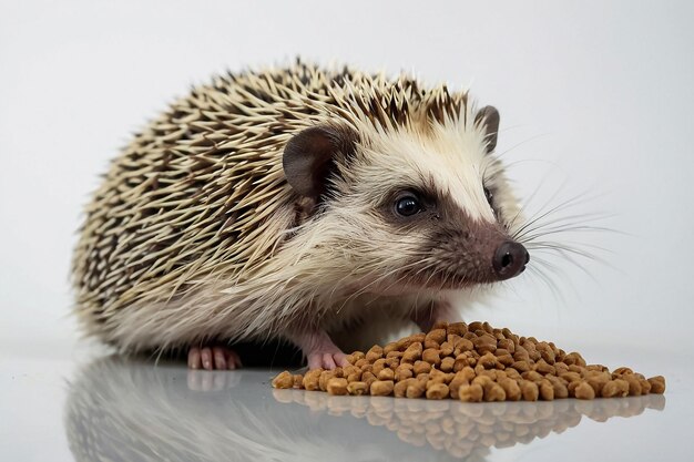 Erwachsener Männchen Vier-Zehen-Igel aka Atelerix albiventris Sitzt nach vorne und isoliert sich auf einem weißen Hintergrund