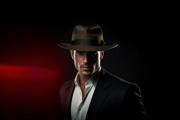 Erwachsener Mann Detektiv mit Hut und Mantel sehr ernst und elegant