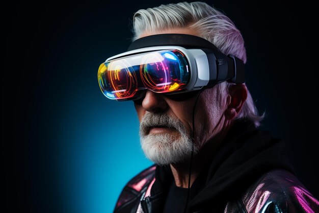 Erwachsener Mann verwendet eine VR-Virtual-Reality-Headset-Brille für Spiele und Unterhaltung