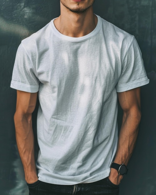 Erwachsenes Modell in weißem T-Shirt für Design-Mockup