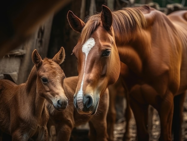 Erwachsenes Pferd mit generativer KI der Babys