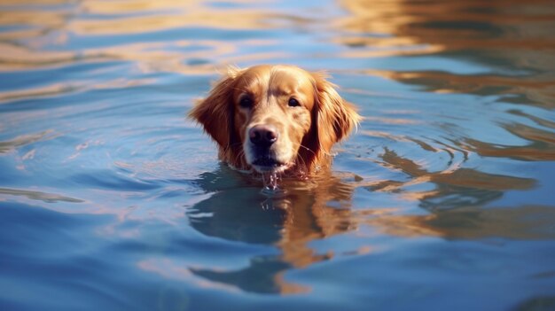 Erzeugen Sie ein Bild eines schwimmenden Golden Retrievers in einer generativen KI