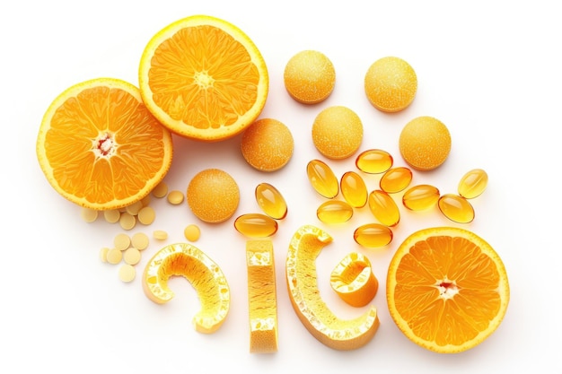 Foto erzeugnisse, die vitamin c auf weiß isoliert enthalten