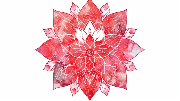 Esta es una acuarela de flor de loto roja Mandala estilo oriental chino elemento artesanal para el diseño patrón de flor en un círculo aislado en fondo blanco plantilla de logotipo en formato moderno