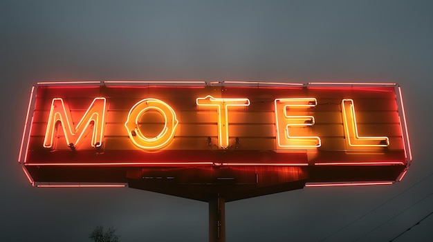 Foto esta es una foto de un cartel de motel vintage en el desierto por la noche