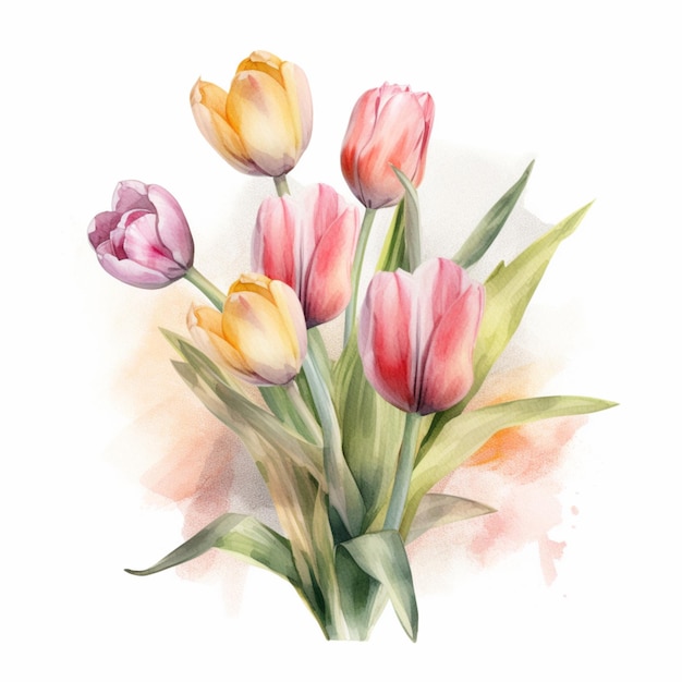 Es gibt drei Blumen, die mit Aquarell auf einem weißen Hintergrund gemalt sind.