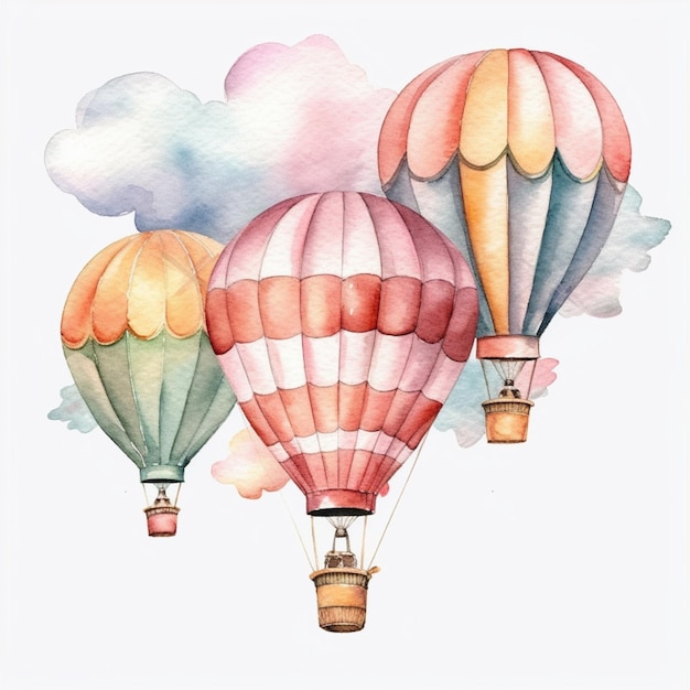 Es gibt drei Heißluftballons, die mit Wolken im Himmel fliegen.