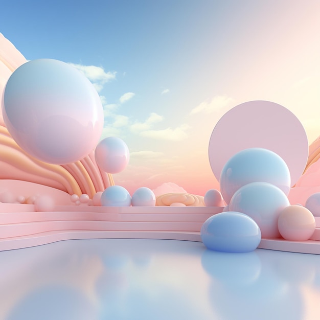 Es gibt ein 3D-Bild einer Wüste mit vielen Ballons generative ai