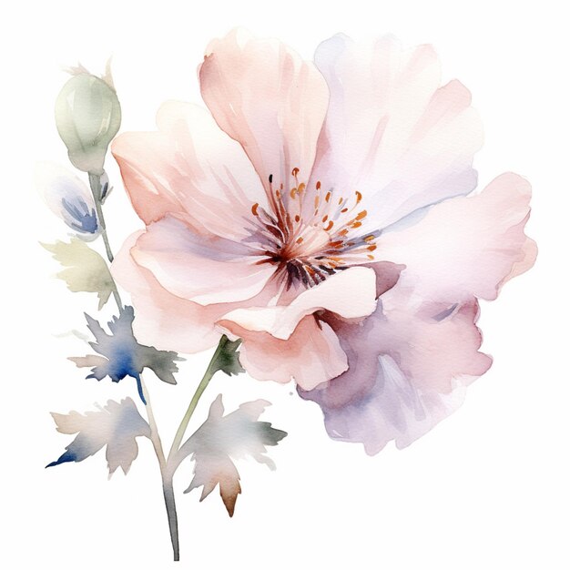 Es gibt ein Aquarellgemälde einer Blume auf weißem Hintergrund, generative KI