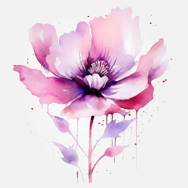 Foto es gibt ein aquarellgemälde einer blume mit einem rosa zentrum generativ ai