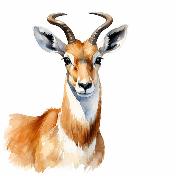 Es gibt ein Aquarellgemälde einer Gazelle mit langen, generativen Hörnern