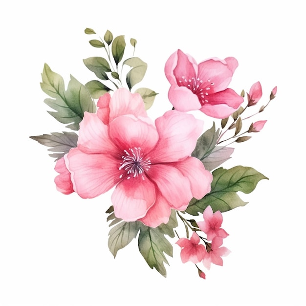 Es gibt ein Aquarellgemälde einer rosa Blume auf weißem Hintergrund, generative KI