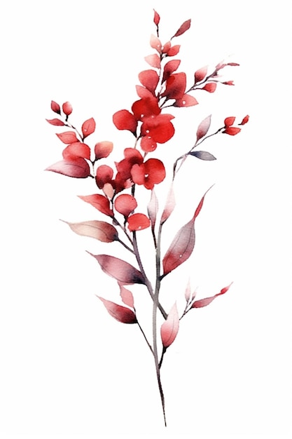 Es gibt ein Aquarellgemälde einer roten Blume auf weißem Hintergrund, generative KI