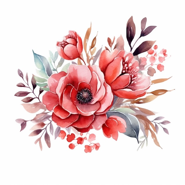 Es gibt ein Aquarellgemälde einer roten Blume auf weißem Hintergrund, generative KI