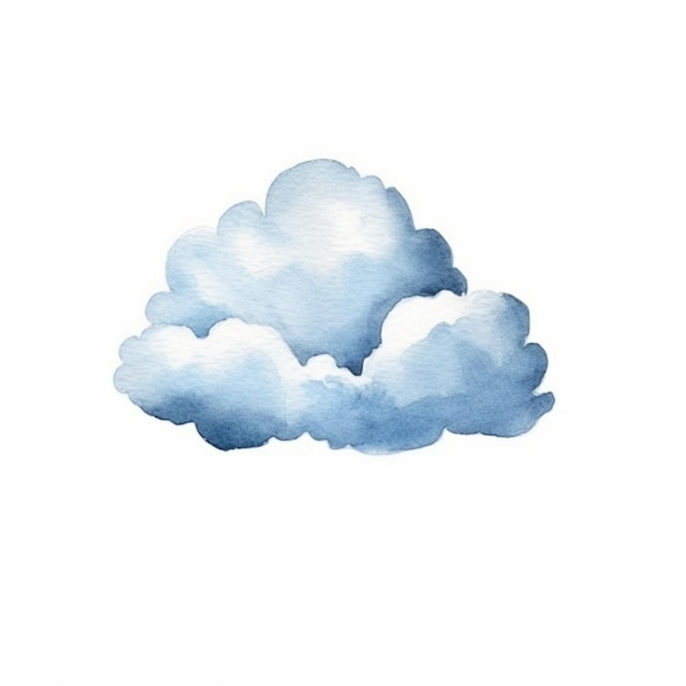 Es gibt ein Aquarellgemälde einer Wolke auf einem weißen Hintergrund.