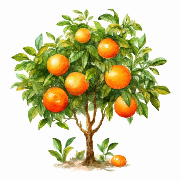 Es gibt ein Aquarellgemälde eines Baumes mit Orangen darauf generative ai