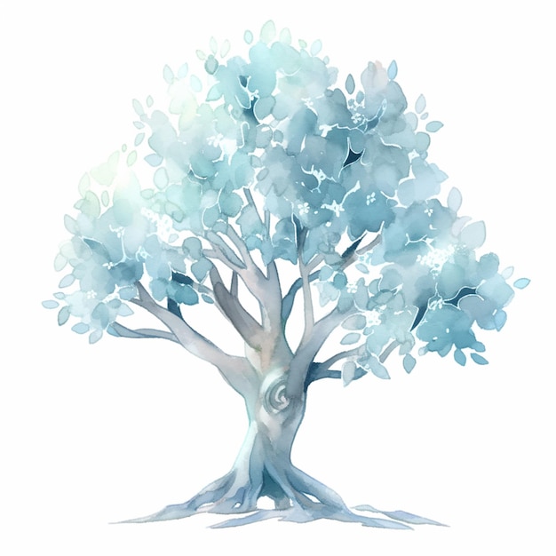 Es gibt ein Aquarellgemälde eines Baumes mit weißem Hintergrund und generativer KI