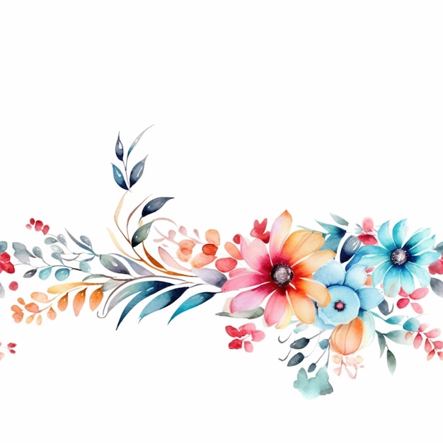 Es gibt ein Aquarellgemälde eines Blumenarrangements auf weißem Hintergrund, generative KI