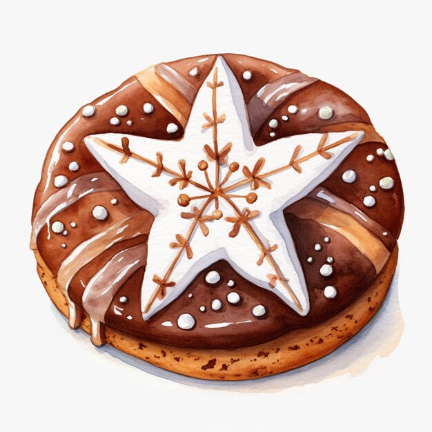 Es gibt ein Aquarellgemälde eines Donuts mit einem Stern oben auf der generativen KI
