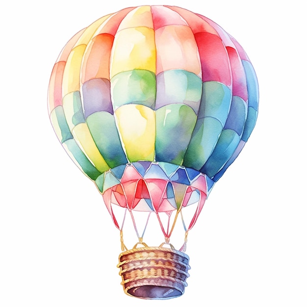 Es gibt ein Aquarellgemälde eines Heißluftballons generativ ai