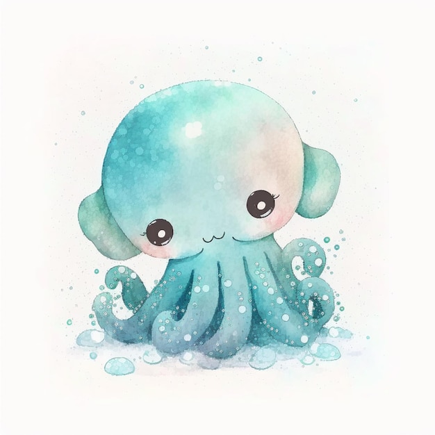 Foto es gibt ein aquarellgemälde eines niedlichen oktopus mit generativen blasen ai