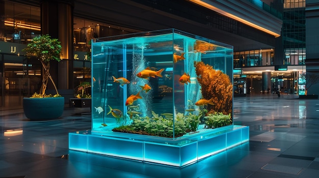 Foto es gibt ein aquarium mit einem fisch darin.