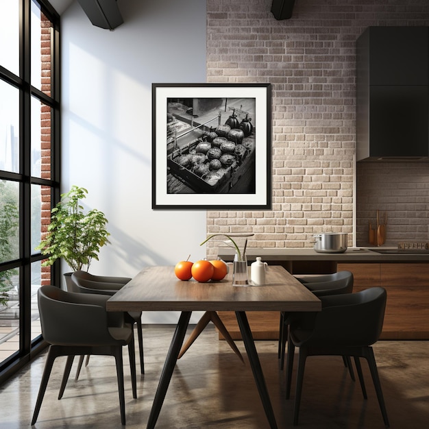 Es gibt ein Bild einer Küche mit einem Tisch und Stühlen mit generativer KI