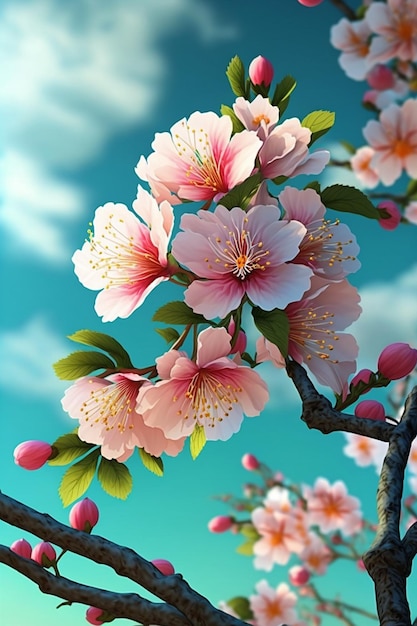 Es gibt ein Bild eines Baumes mit rosa Blüten darauf, generative KI