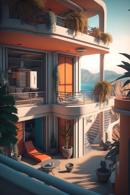 Es gibt ein Bild eines Hauses mit generativem Balkon und Balkon