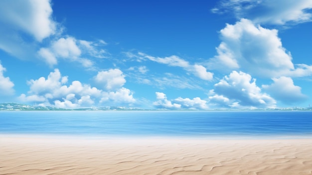 Es gibt ein Bild eines Strandes mit blauem Himmel und Wolken
