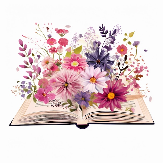 Es gibt ein Buch mit Blumen darauf und ein Lesezeichen generative ai