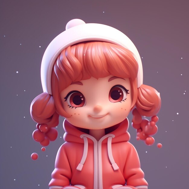 Es gibt ein Cartoon-Mädchen mit rosa Jacke und weißem Hut, generative KI