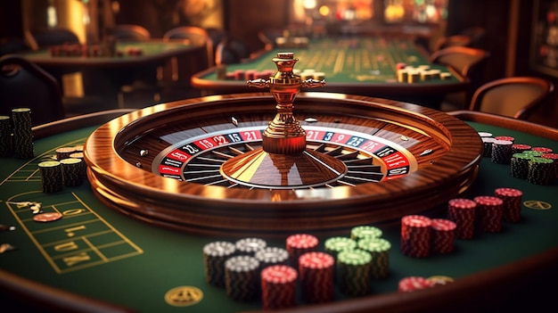 Es gibt ein Casino-Roule mit Chips auf dem Tisch generative ai