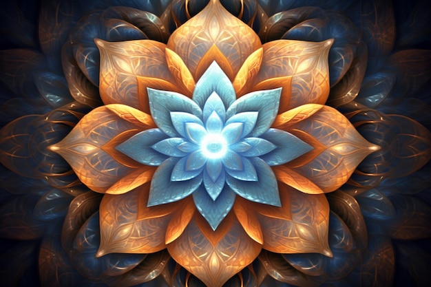 Es gibt ein digitales Gemälde einer Blume mit blauem Zentrum und generativer KI